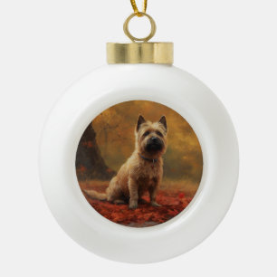 Adorno De Cerámica Tipo Bola Cairn Terrier en Otoño Hojas Caídas Inspiran
