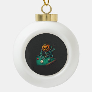 Adorno De Cerámica Tipo Bola Calabaza De Halloween Esqueleto Jugando Billar