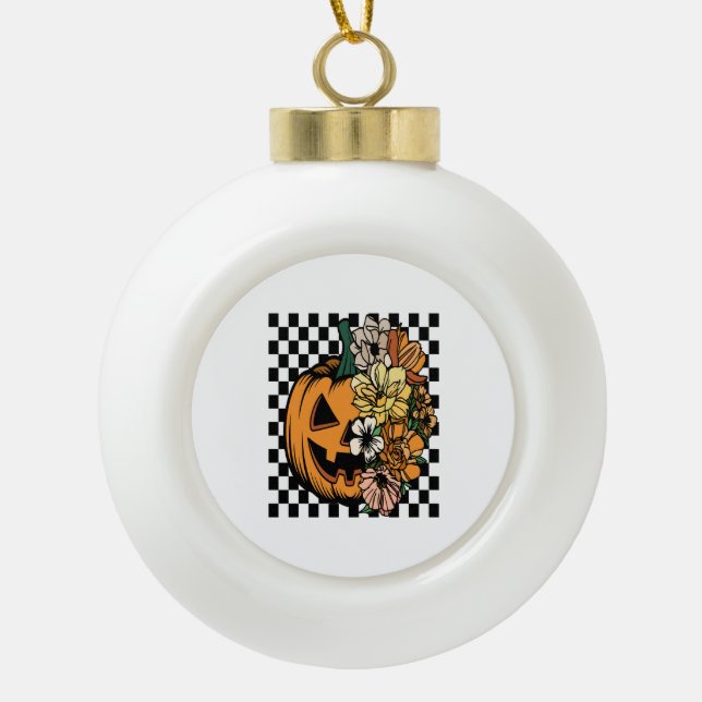 Adorno De Cerámica Tipo Bola Calabaza floral (Anverso)
