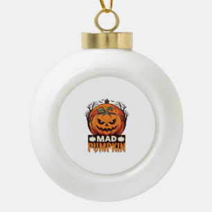 Adorno De Cerámica Tipo Bola Calabaza Loca Diseño de Grabado Vintage de Hallowe