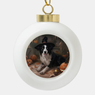 Adorno De Cerámica Tipo Bola Calabazas Border Collie Halloween Espeluznantes