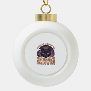Adorno De Cerámica Tipo Bola Calabazas Brillan Halloween Gato Negro Hojas que C