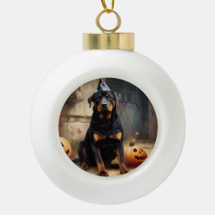 Adorno De Cerámica Tipo Bola Calabazas Rottweiler Halloween Espeluznantes