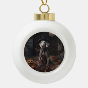Adorno De Cerámica Tipo Bola Calabazas Weimaraner Halloween Espeluznante