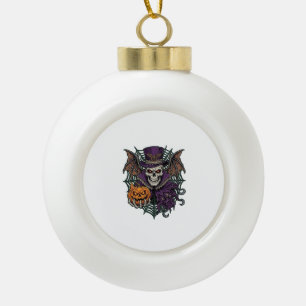 Adorno De Cerámica Tipo Bola Calavera de Halloween Sombrero Alto Alas de Murcié
