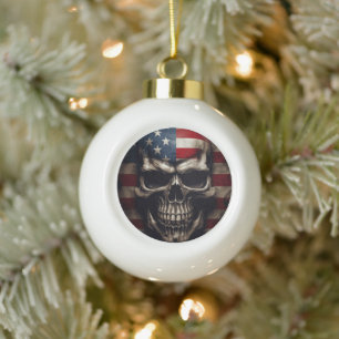 Adorno De Cerámica Tipo Bola Calavera de la bandera americana 