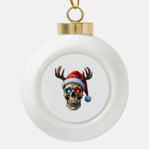 Adorno De Cerámica Tipo Bola Calavera de Navidad con sombrero de Santa y cuerno