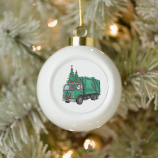 Adorno De Cerámica Tipo Bola Camión de Basura Navidad Santa Corona Saneamiento