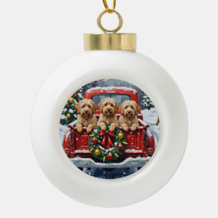 Adorno De Cerámica Tipo Bola Camioneta Roja de Navidad Havanese Fiesta
