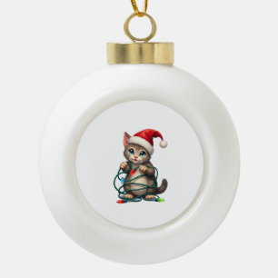 Adorno De Cerámica Tipo Bola Camiseta de Navidad con cuello en V de gato siamés