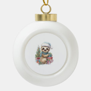 Adorno De Cerámica Tipo Bola Camiseta de perezoso safari navidad Santa