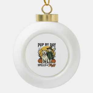 Adorno De Cerámica Tipo Bola Camiseta de Perro Bruja de Halloween Grabado Vinta