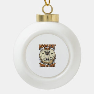 Adorno De Cerámica Tipo Bola Camiseta de Pug de Halloween con Luna de Grabado V