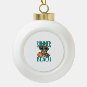 Adorno De Cerámica Tipo Bola Camiseta Diseño Perro Playa Verano Gafas Vintage_1