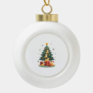 Adorno De Cerámica Tipo Bola Camiseta divertida de perro de Navidad con árbol y