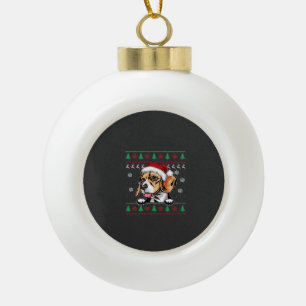 Adorno De Cerámica Tipo Bola Camiseta oversize de Navidad con perro Beagle feo