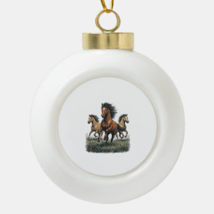 Adorno De Cerámica Tipo Bola Camiseta Vectorial Western de Caballos Salvajes Vi
