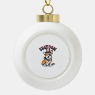 Adorno De Cerámica Tipo Bola Camiseta vintage con grabado de Corgi patriota de