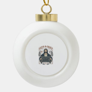 Adorno De Cerámica Tipo Bola Camiseta Vintage de Punto de Cruz de Jesús Gráfica