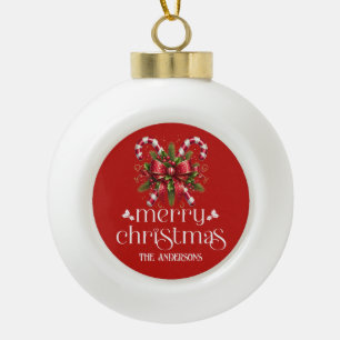 Adorno De Cerámica Tipo Bola Caña de Caramelo Navideña Feliz Navidad