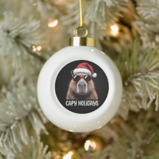 Adorno De Cerámica Tipo Bola Capy Vacaciones Navidad Capybara Xmas Sombrero de