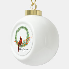 Adorno De Cerámica Tipo Bola Cardenal En Ornamento Enmarcado Por Un Flamante De