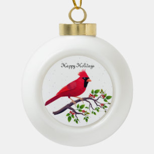 Adorno De Cerámica Tipo Bola Cardenal rojo navidad Bird