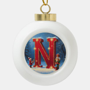 Adorno De Cerámica Tipo Bola Carta N Cascanueces De Navidad Inicial Personaliza