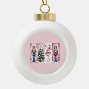 Adorno De Cerámica Tipo Bola Cascanueces Navidad Acuarela Femenino Festivo