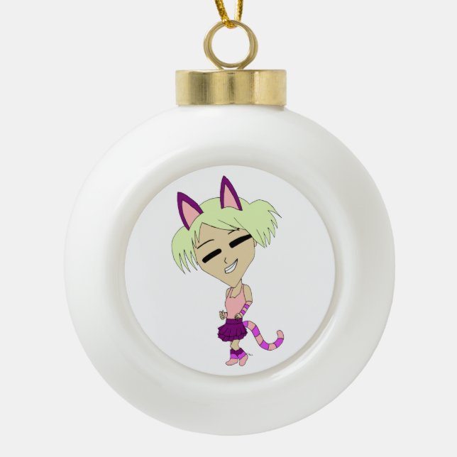 Adorno De Cerámica Tipo Bola chibi catgirl (Anverso)