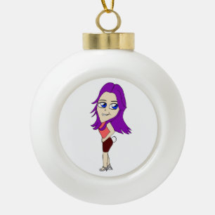 Adorno De Cerámica Tipo Bola chibi chica con cola de conejo