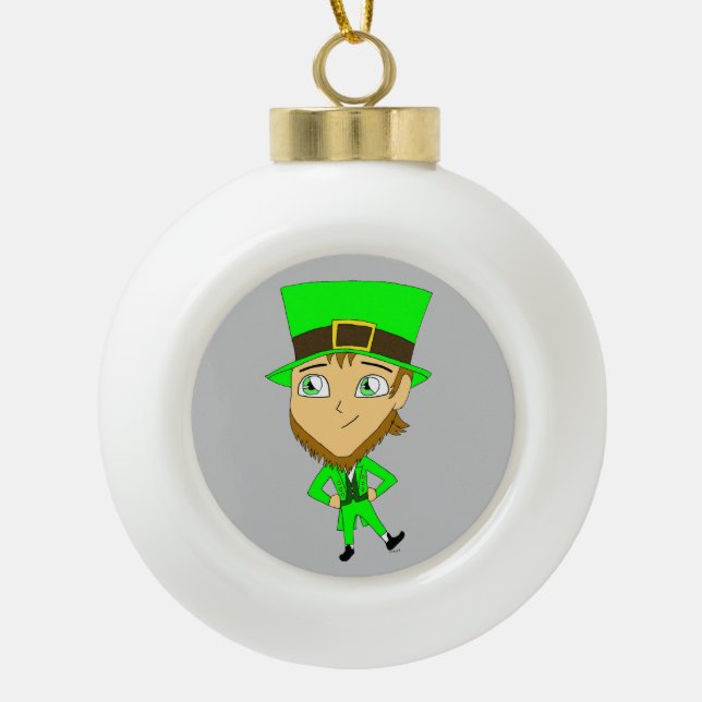 Adorno De Cerámica Tipo Bola chibi leprechaun (Anverso)