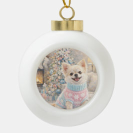 Adorno De Cerámica Tipo Bola Chihuahua Christmas Ornament