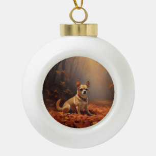 Adorno De Cerámica Tipo Bola Chihuahua en Otoño Hojas que Caen Inspiran