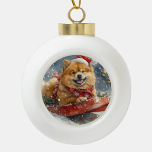 Adorno De Cerámica Tipo Bola Chow Chow Dog en Sledge Let it Snow Navidades