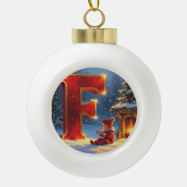 Adorno De Cerámica Tipo Bola Christmas Letter F Ornament | Red Gold Monogram