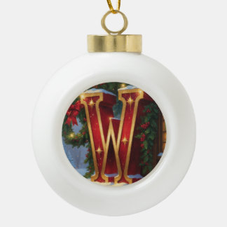 Adorno De Cerámica Tipo Bola Christmas Letter W Ornament | Red Gold Monogram