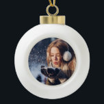Adorno De Cerámica Tipo Bola Christmas Winter Girl blowing snow in Her Hand<br><div class="desc">woman girl christmas people, 
hair smiling cool fun, 
xmas pretty cheerful lady, 
smile cold holiday model, 
hat female cute face, 
beauty happy beautiful snow, 
fashion young winter , 
girl woman christmas people, </div>