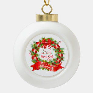 Adorno De Cerámica Tipo Bola Christmas wreath: Zorionak eta Urte Berri On!,
