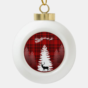 Adorno De Cerámica Tipo Bola ciervo de santa navidad árbol rojo cuadros escoces