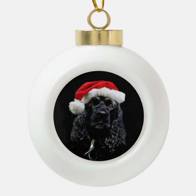 Adorno De Cerámica Tipo Bola Cocker spaniel negro Santa (Anverso)