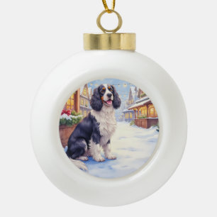 Adorno De Cerámica Tipo Bola Cocker Spaniel Pueblo Nevado Arte de Navidad