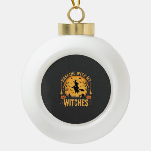 Adorno De Cerámica Tipo Bola Colgando Con Mi Diseño De Halloween De Brujas (2)