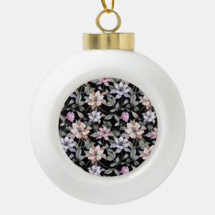Adorno De Cerámica Tipo Bola Columbina exótica: acuarela floral negra.