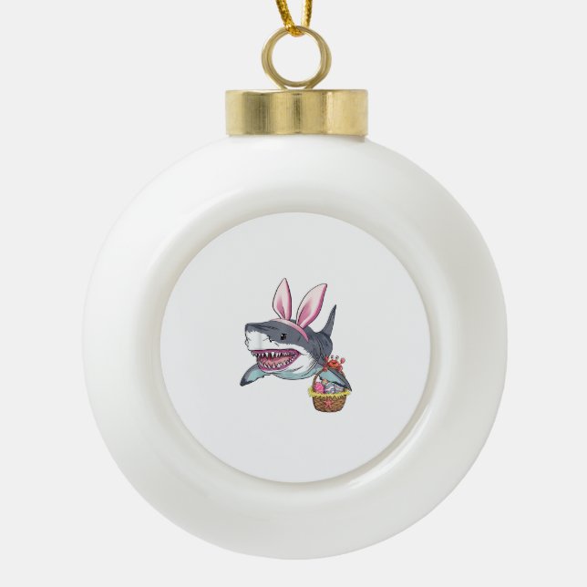 Adorno De Cerámica Tipo Bola Conejito de Pascua Orejas de Tiburón Cesta Huevos  (Anverso)