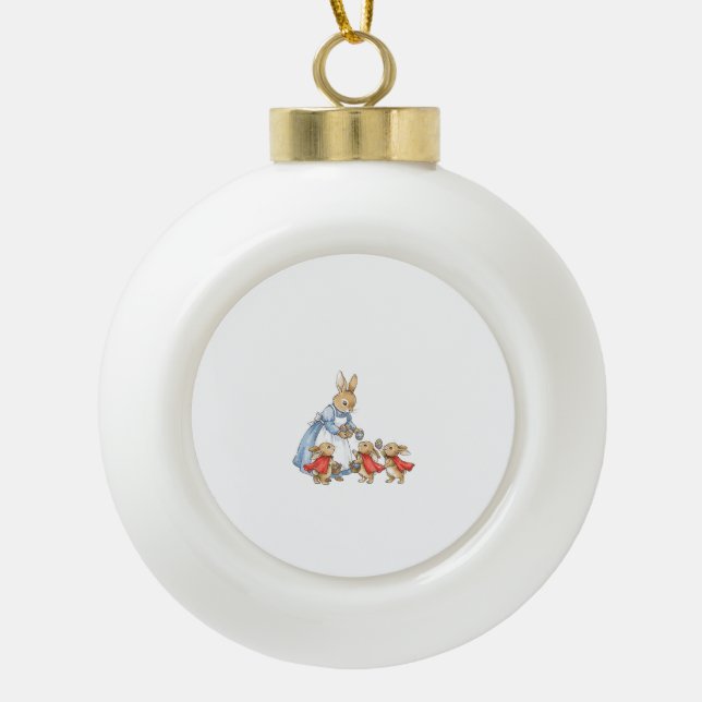 Adorno De Cerámica Tipo Bola Conejo de Pascua Cottagecore Vintage Conejo Mujer  (Anverso)