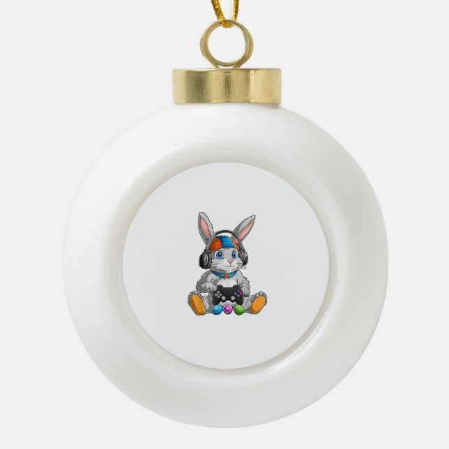 Adorno De Cerámica Tipo Bola Conejo de Pascua Feliz Día Huevo Divertido Niños N (Anverso)