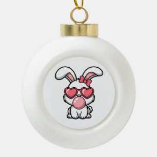 Adorno De Cerámica Tipo Bola Conejo Kawaii Juguetón con Burbuja de Chicle