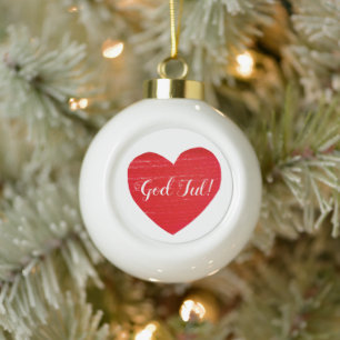 Adorno De Cerámica Tipo Bola Corazón Rojo de Navidad Sueco Personalizado