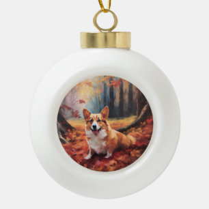 Adorno De Cerámica Tipo Bola Corgi en Hojas de Otoño Cae Inspira